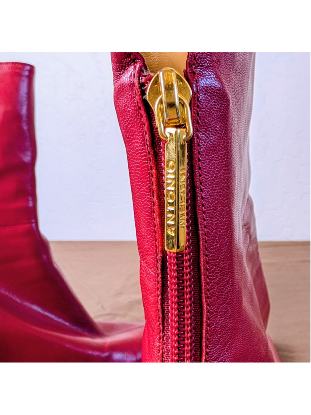 Vintage Antonio Melani Red Leather Pointed Toe Ankle Boots Y2K Gold Zip 7.5 - Picture 4 of 14